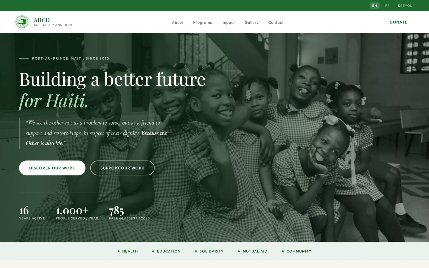 Homepage of the AHCD website
