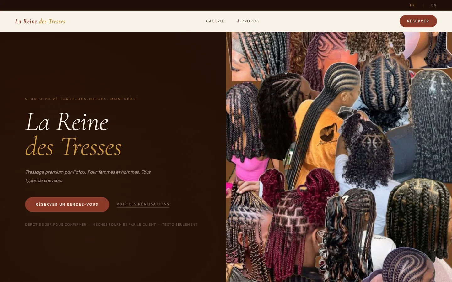 Homepage of the La Reine des Tresses website